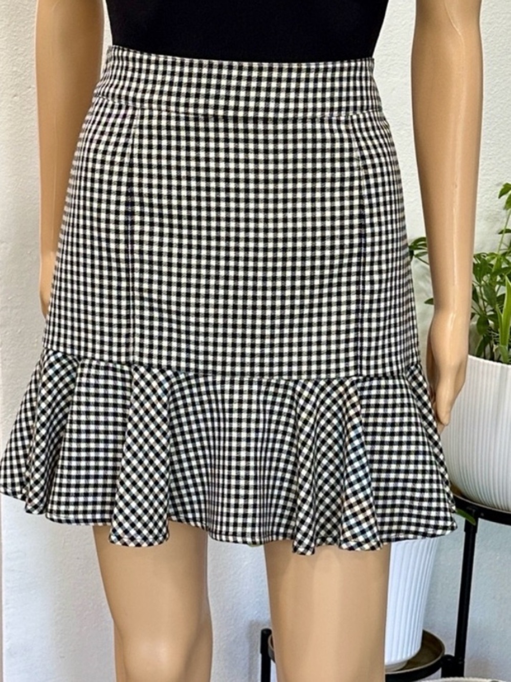 Veronica Beard Plaid Black and White Gingham Skirt